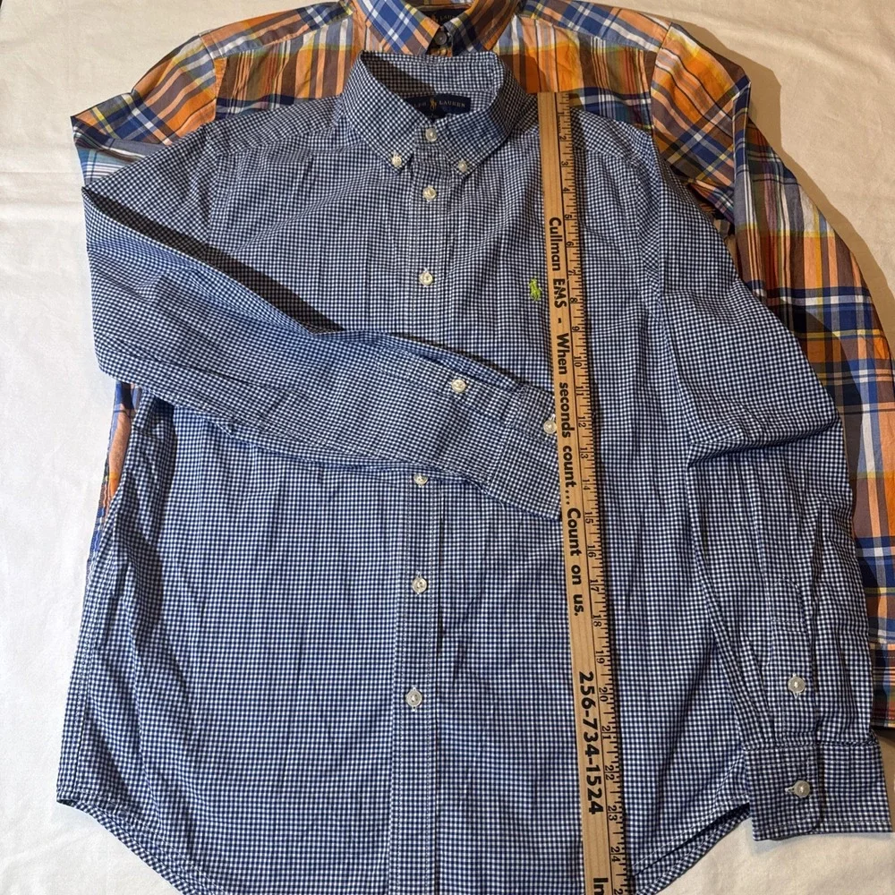 Ralph Lauren 3 Shirt Lot 2-L 14-16 SS White LS Gingham 1-XL 18-20 LS Plaid